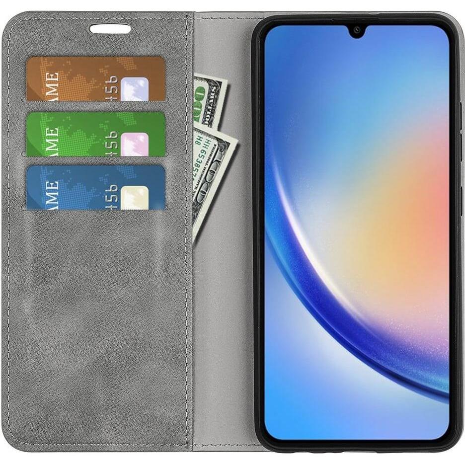 Thumbnail - Cover-Discount Galaxy A35 - Stand Flip Case Hülle grau (Samsung Galaxy A35), Smartphone Hülle, Grau
