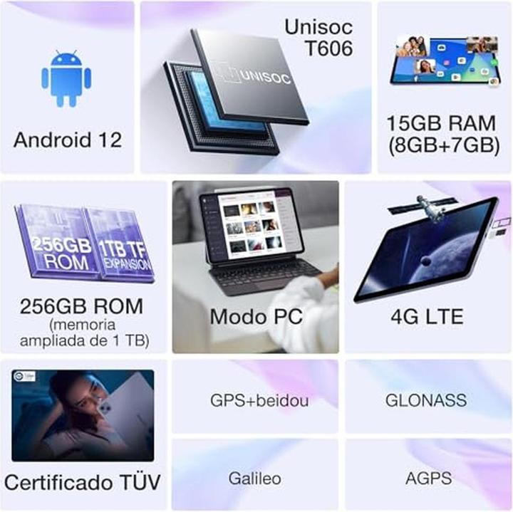 Productafbeelding Doogee 10,1 inch FHD+ tablet, 15 GB RAM, 256 GB ROM, Android 12, 4G LTE, WiFi, 13 MP + 8 MP (4G, 10.10", 256 GB, Roze)