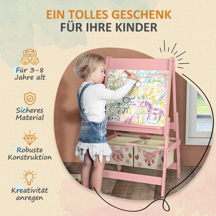 Produktbild Swisshandel24 3-in-1 Kinder Staffelei mit Papierrolle, Kreidetafel, Whiteboard, Aufbewahrungskörbe, 54x46,5x93cm