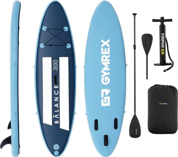 Actual product image Gymrex Inflatable SUP Board - 135 kg - blue/navy blue - set with paddle and accessories