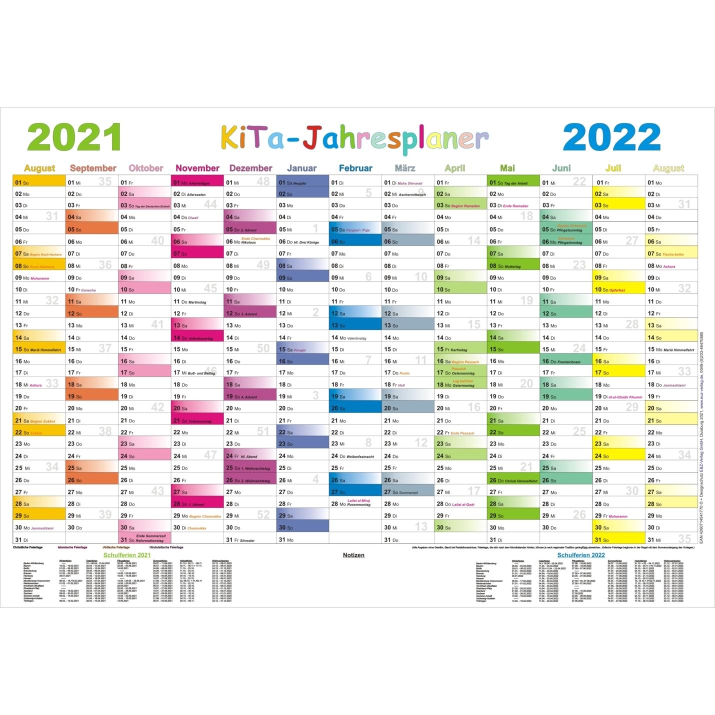 E & Z, Kalender, Kita-Jahresplaner 2021/2022-Set (100 x 70 cm)