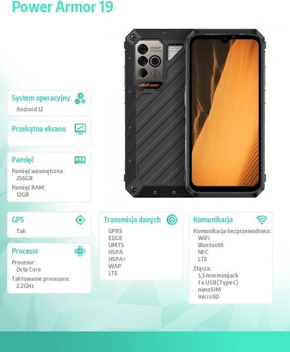 Image du produit Ulefone Power Armor 19 (256 Go, Noir, 6.58", Double SIM, 5G)