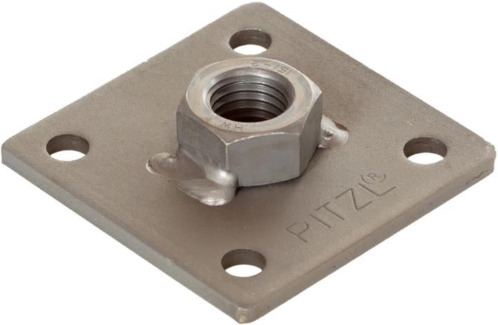Pitzl 5-Lochplatte für M24 mit Sicherungslasche 100x100x6 ZiNiP beschichtet (Lochplatte, 1 Stk.)