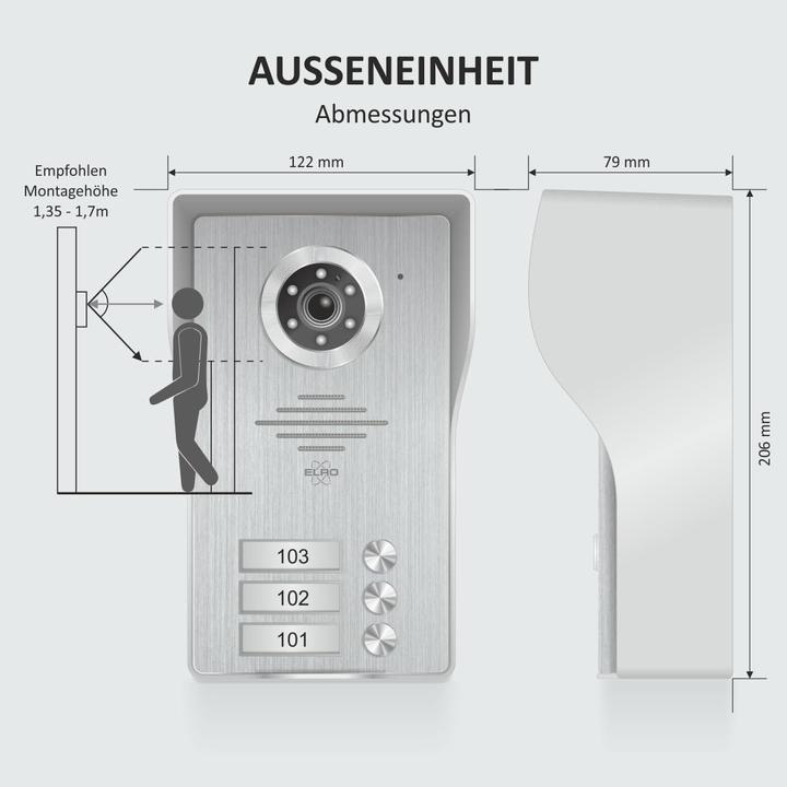 Actual product image Elro Wifi IP Video Door Intercom Kit for 3 Apartments with 1080P Full HD Camera and Night Vision