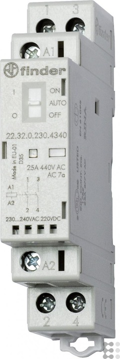 Finder Installation contactor 22 series, 25 A 22.32.0.230.4340 2 NO contacts (30/110/220 V) 25/5/1 A
