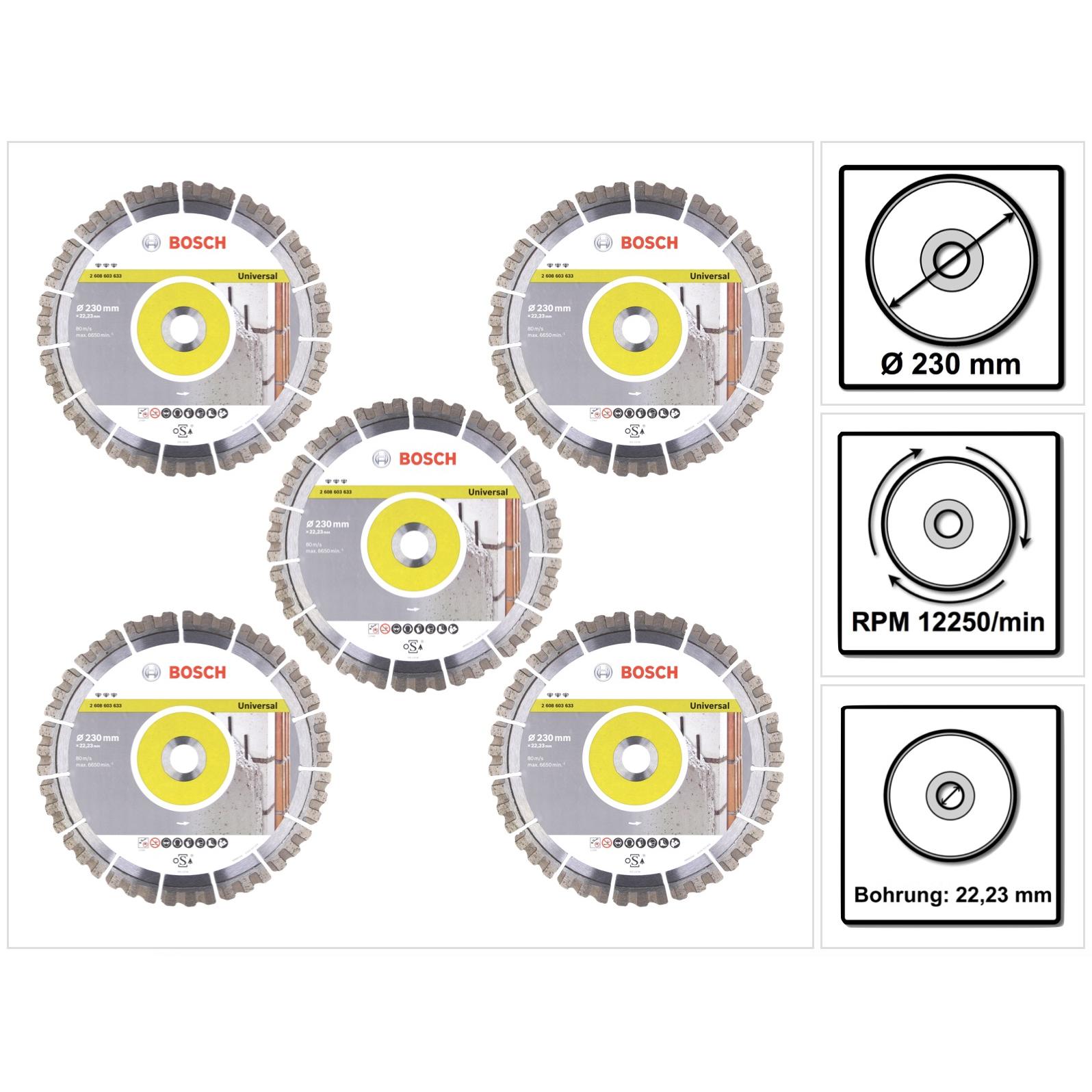 Bosch Professional, Sägeblatt, Bosch Diamant Trennscheibe Set 5x Best for Universal 230 x 22,23 mm ( 5x 2608603633 )