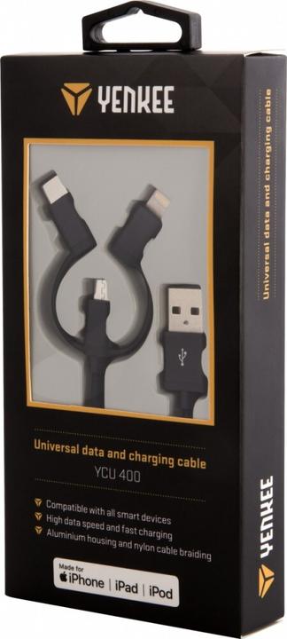 Produktbild Yenkee USB-A USB cable - USB-C, microUSB, Lightning 1 m Black (35052028) (1 m, USB 3.0)