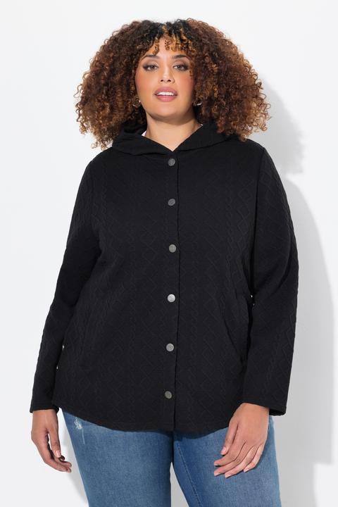 Image du produit Ulla Popken Veste à capuche, motif torsadé et boutons-pression. Dos plus long. (46, 48)