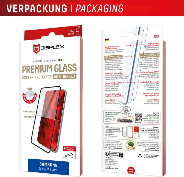 Actual product image Displex Premium Glass, Full Cover Anti-Reflex Panzerglas (1 Piece, Samsung Galaxy S24 Ultra)