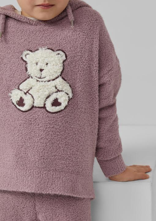 Produktbild s.Oliver Strickpullover Strickpullover aus Teddy-Plüsch mit Kapuze und Front-Applikation (98)