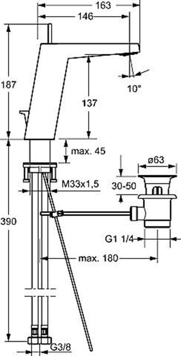 Actual product image Hansa Hansaloft basin mixer, side operated, with drain set, projection: 146 mm, 57552203