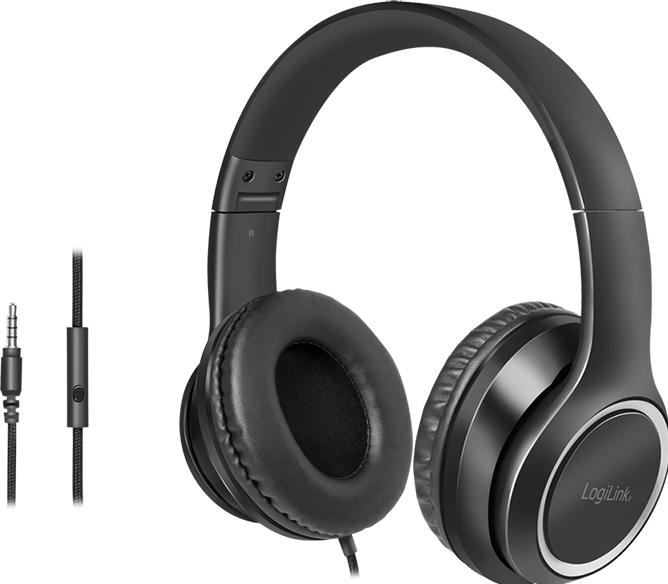 Actual product image LogiLink Stereo headset high quality, with microphone, black Connection: 3.5 mm jack plug, integrated Bed (Cable)