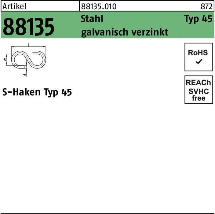 Actual product image S-hook R 88135 type 45 40 x 11 x 3.8 steel galvanised (0.04 m)