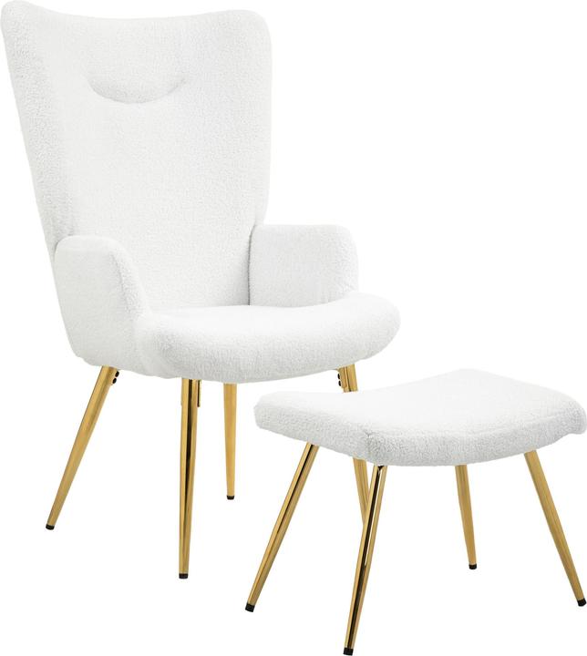 Produktbild Homcom Ohrensessel mit Hocker Polyester, Stahl Weiss