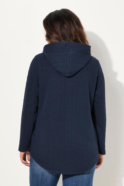 Image du produit Ulla Popken Veste à capuche, motif torsadé et boutons-pression. Dos plus long. (56)