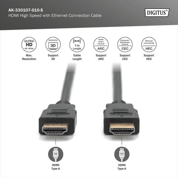 Produktbild Digitus HDMI (Typ A) — HDMI (Typ A) (1 m, HDMI, 2.0)