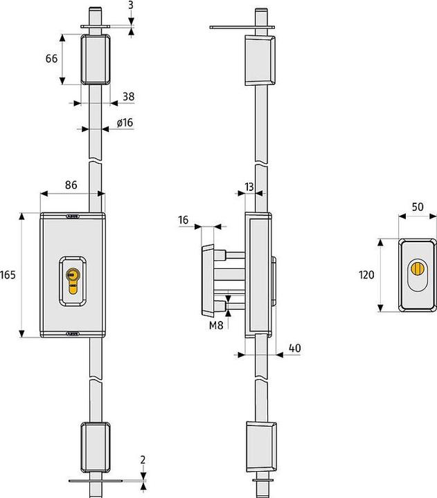 Actual product image Abus TSS550W Door bar lock w. 135/135 with cyl.