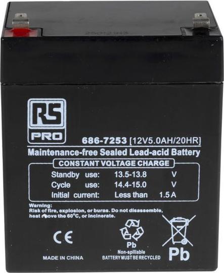 RS PRO Abgedichteter Bleiakku, 12V / 5Ah, Faston F1-Anschluss, 90 x 70 x 101mm (12 V, 5000 mAh)