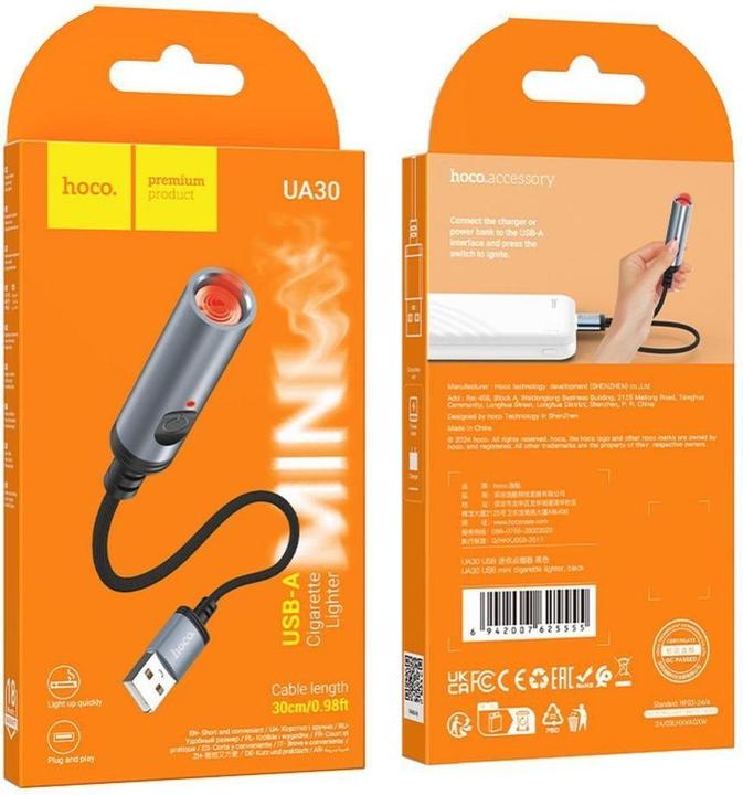 Produktbild Hoco Cigarette Lighter UA30, USB-A, 30cm, Grau