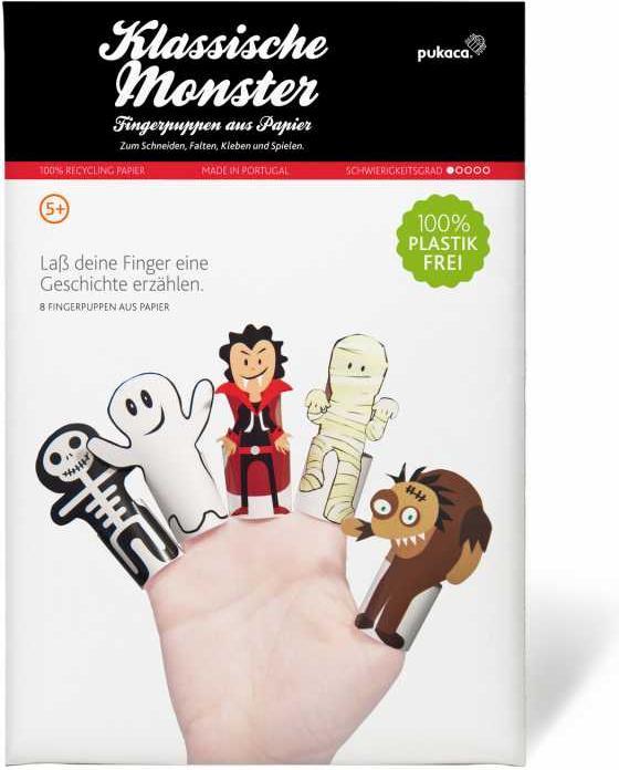 Actual product image Pukaca Paper finger puppet set. 8 monsters (German)