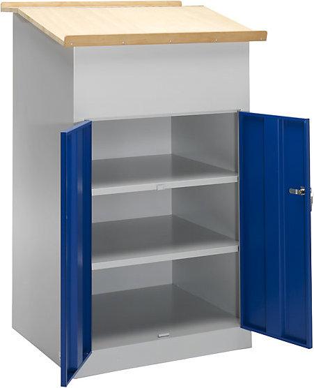Actual product image Pavoy Industrial pedestal desk, with double door cupboard, gentian blue. (70 cm, 120 cm)