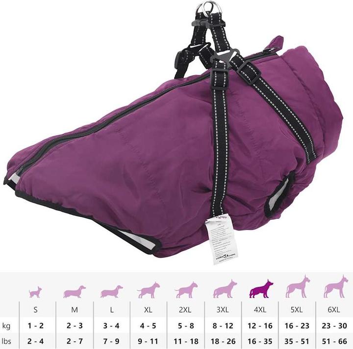 Actual product image vidaXL Dog coat with harness Waterproof Reflective Purple (44, Dog coat)