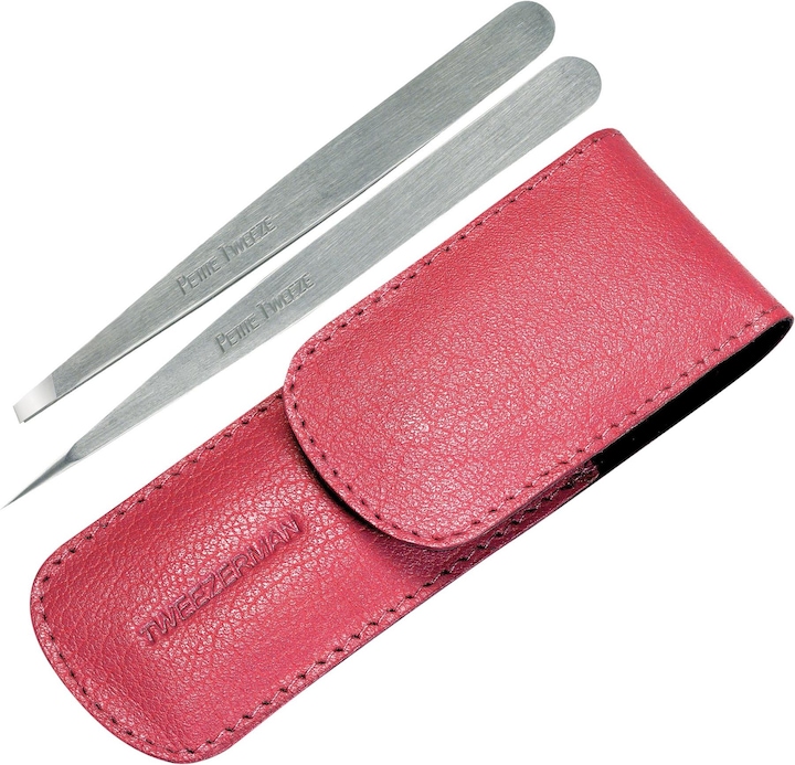 Actual product image Tweezerman Stainless steel tweezer set with leather case