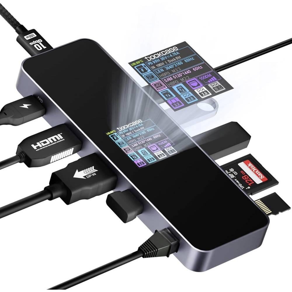 Thumbnail - Dockcase USB-C Dockingstation Universal integriertes Display, inkl. Ladefunk (USB-C, 10 Ports), Dockingstation + USB Hub...