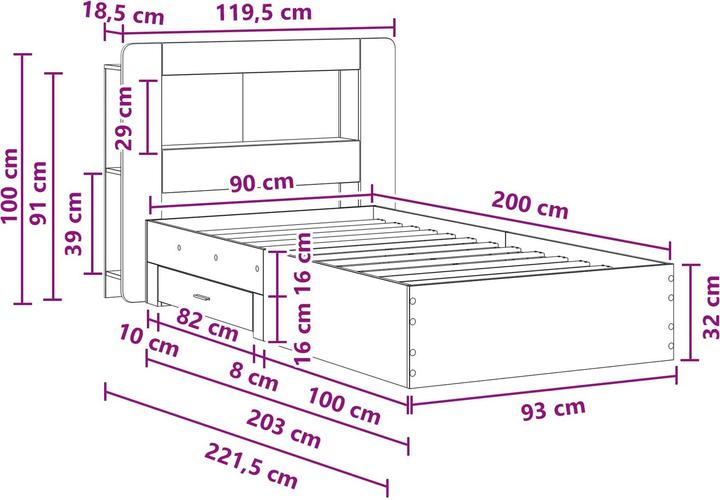 Produktbild vidaXL Bettrahmen (90 x 200 cm)