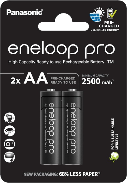 Produktbild Panasonic Wiederaufladbare Batterien ENELOOP Pro BK-3HCDE (2 Stk., AA, 2500 mAh)