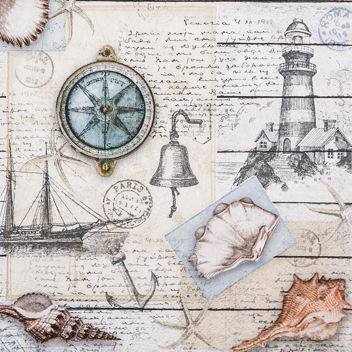 Produktbild Magni 20 Servietten Maritime Welt Vintage Muscheln Leuchtturm Meer Maritim Tischdeko Decoupage Serviettent (20 x, 33 x 33 cm)