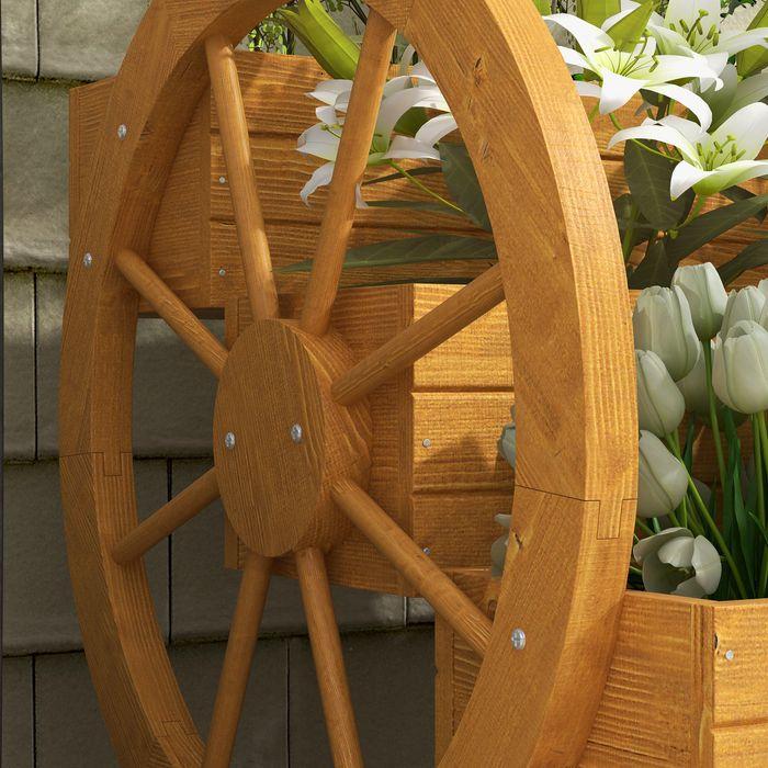 Immagine prodotto Swisshandel24 Hochbeet aus Holz, Blumenkasten mit 3 Etagen, Gemüsebeet mit Wagenrad-Dekor, Kräuterbeet mit Entwäss