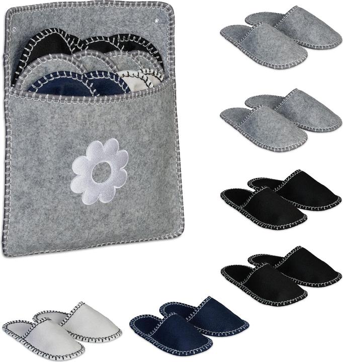 Relaxdays 6 Paar Gästehausschuhe aus Filz (37, 39, 40, 45)