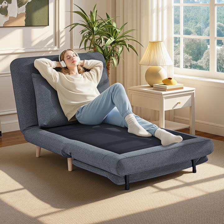 Actual product image Homcom Schlafsessel Polyester, Buchenholz Grau
