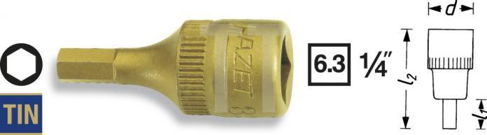 Actual product image HAZET Screwdriver socket 8501-6 ∙ Square, hollow 6.3 mm (1/4 inch) ∙ Inside hexagon profile ∙ 6 mm (6 mm)