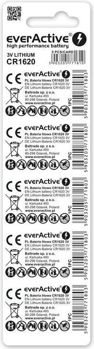 Actual product image Everactive Mini CR1620 Lithium Battery Blister with 5 pieces (5 pcs., CR1620, 70 mAh)