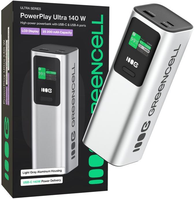 Actual product image GreenCell Powerbank PowerPlay Ultra 25200mAh Schnelles Laden 140W 2x USB-C PD 1x USB-A (25200 mAh, 140 W)