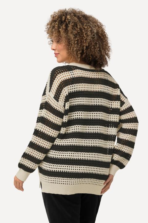 Produktbild Ulla Popken Häkelpullover, Streifen, Oversized, Rundhals, Langarm (46, 48)