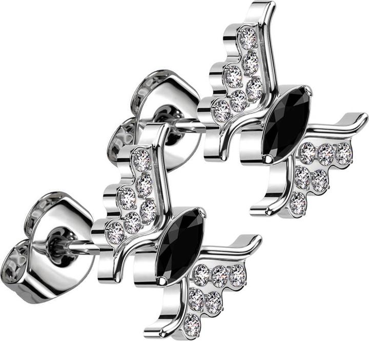 Actual product image Star Piercing Threadless Ohrstecker silber Schmetterling silber Kristall schwarz (without brass, Titanium)