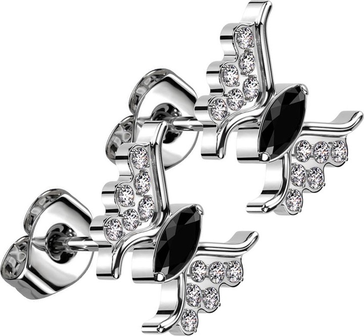 Produktbild Star Piercing Threadless Ohrstecker silber Schmetterling silber Kristall schwarz (Titan G23, ohne Messing)