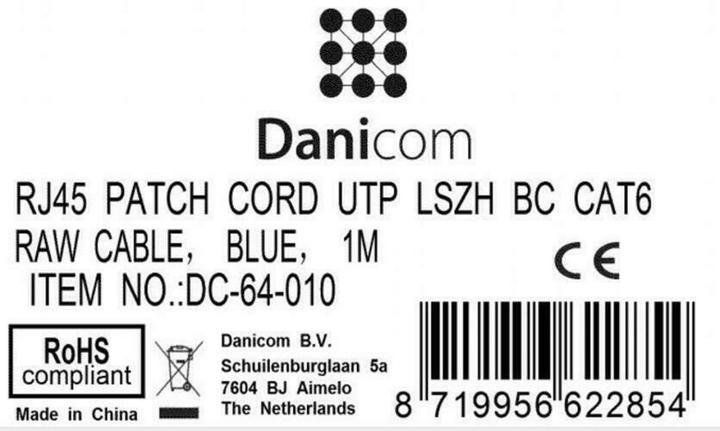 Produktbild Dsit CAT6 Netzwerkkabel, U/UTP, 1 meter, Blau, 100% Kupfer (CAT6, 1 m)