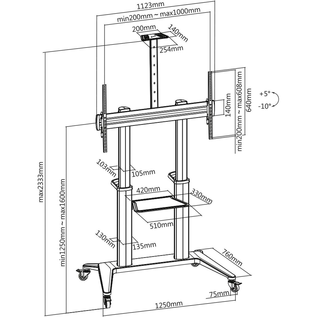 Thumbnail - Roline LCD-/TV-Rollständer, bis 140 kg, schwarz (120", 140 kg), TV Ständer, Schwarz