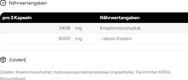 Nährwerte und Zutaten Weider Creatine (100 Stück, Kapseln, 100 g)