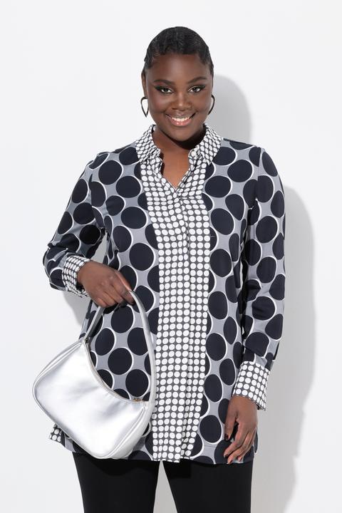 Actual product image Ulla Popken Mixed Polka Dot Long Sleeve Tunic Blouse (46, 48)