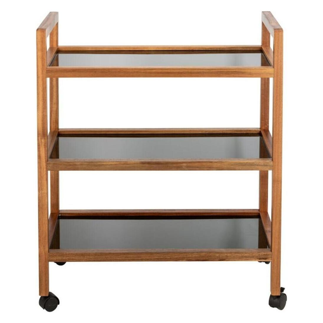 WENKO Mensola bagno & soggiorno mod. Fondi, mensola in legno massello di acacia con 4 ripiani, ripiani in vetro nero, 36 x 112 x 36 cm