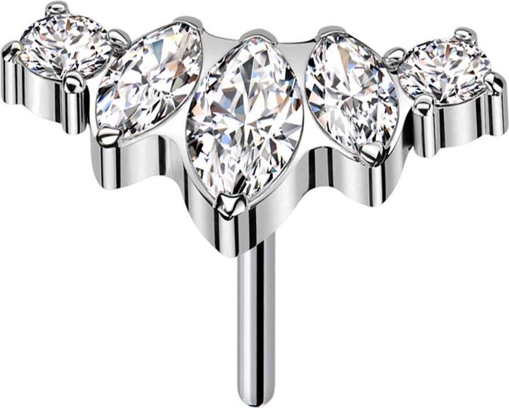 Actual product image Star Piercing Threadless silver three ovals and two round crystals silver (without brass, Titanium)
