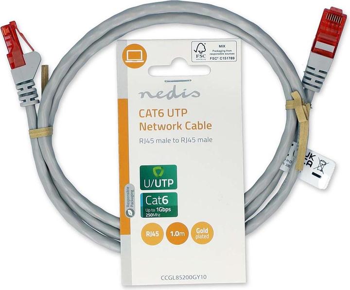 Image du produit Nedis Câble Cat 6 | RJ45 mâle | RJ45 mâle | U/UTP | 1.00 m | Rond | PVC | Gris | Étiquette (U/UTP, CAT6, 1 m)