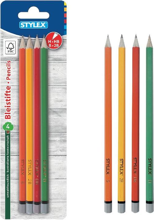 Image du produit Stylex Crayons 4 pièces sans gomme FSC 26015 (2B, B, H, HB, 4x)