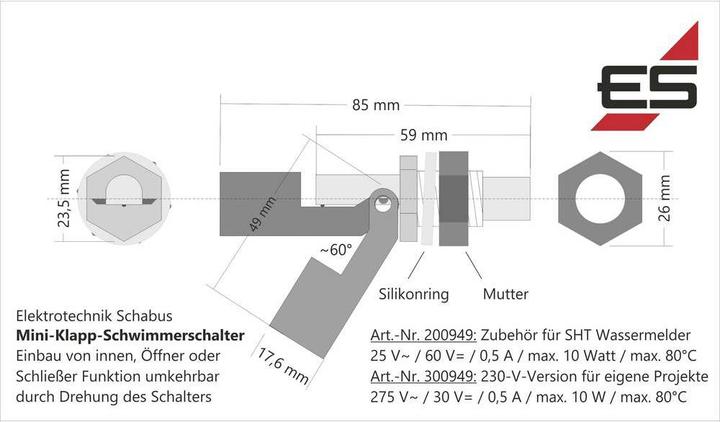 Actual product image Schabus Folding float switch 230 volt