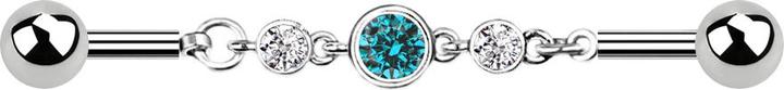 Produktbild Star Piercing Barbell silber Kette mit drei Kristallen aqua (Messing, Chirurgenstahl 316L)